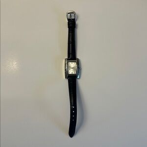 Chic Tank Watch With Black Genuine Leather Strap
